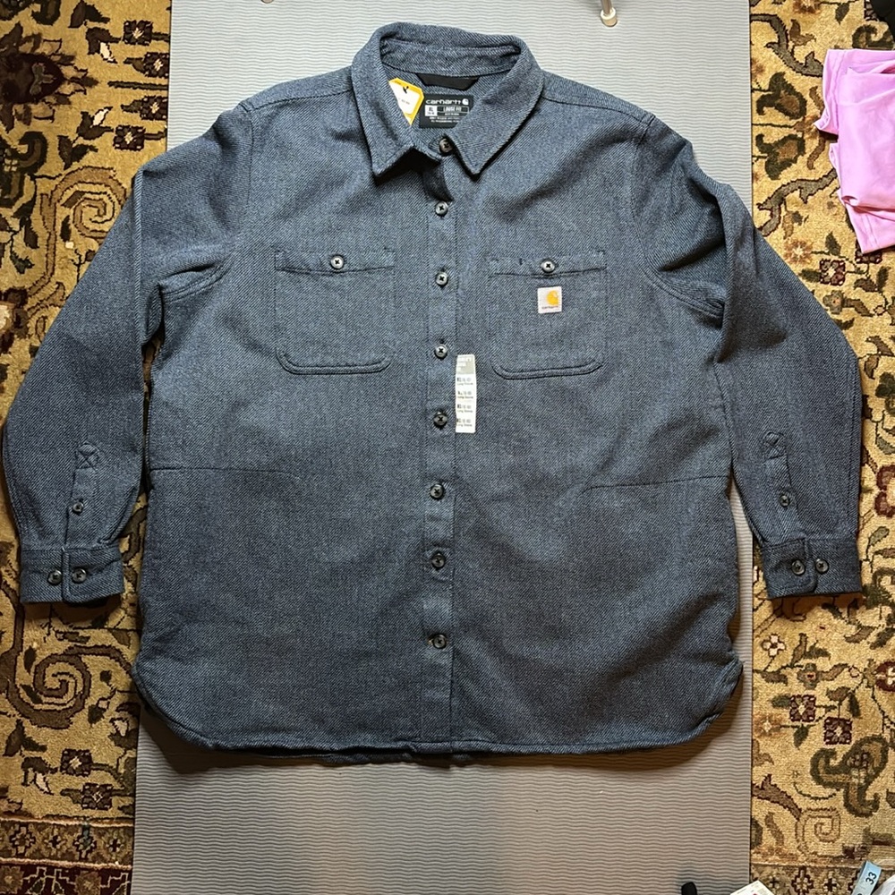 Carhartt Twill Shirt Jacket XL 14 16 Blue